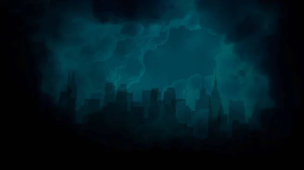 Cinematic theme with cloud, rain and city on dark background. Luxury and grunge style of cinema theme, 3D illustration