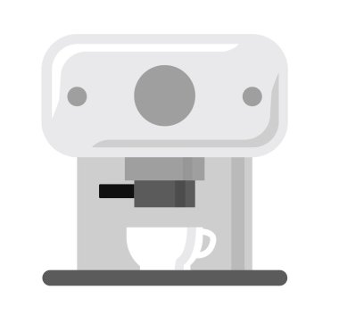 Bir fincan ikonlu kahve makinesi ev, restoran, kafe veya ofis için kullanılabilir. Düz Tasarım Tarzı. Vektör çizimi. Mutfak için çelik espresso ikonu.