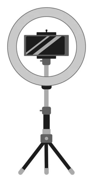 Anneau lumineux lampe Studio, selfie photo camera stick. Illustration vectorielle plate — Image vectorielle