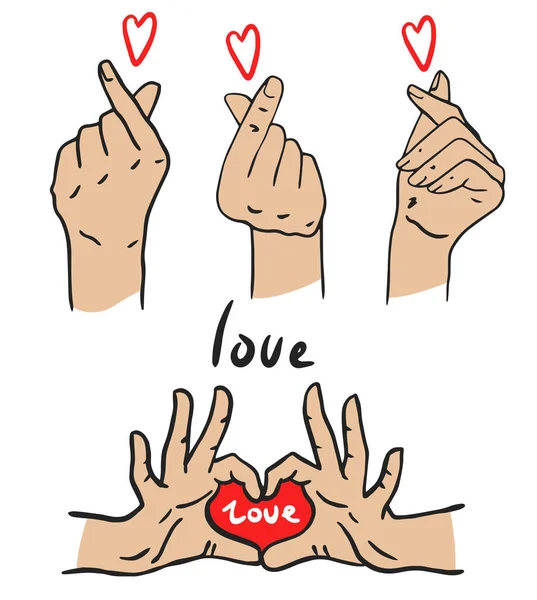 Корейский знак сердца. Символ любви. С Днем Святого Валентина. Я люблю твой жест рукой. Векторная иллюстрация. Самолюбие. Корейский дизайн сердца для печати открыток, баннеров, плакатов — стоковый вектор