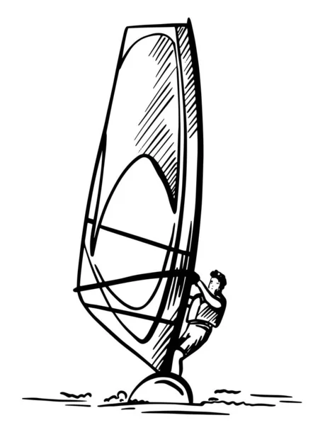 Windsurfing Sketch. Diseño de fondo de rejilla de transparencia. Ilustración vectorial. — Vector de stock