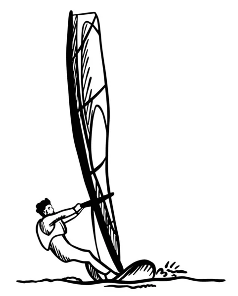 Windsurf Sketch. Trasparenza Griglia Sfondo Design. Illustrazione vettoriale. — Vettoriale Stock