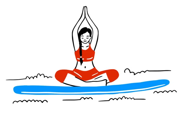 Stand Paddle Boarding Collezione Yoga Sup Surf Cartone Animato Schizzo — Vettoriale Stock