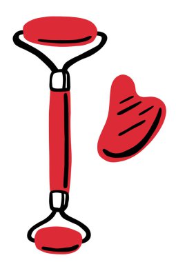 Vektör el çizimi çizim gua sha yüz masajı silindiri beyaz arka planda izole