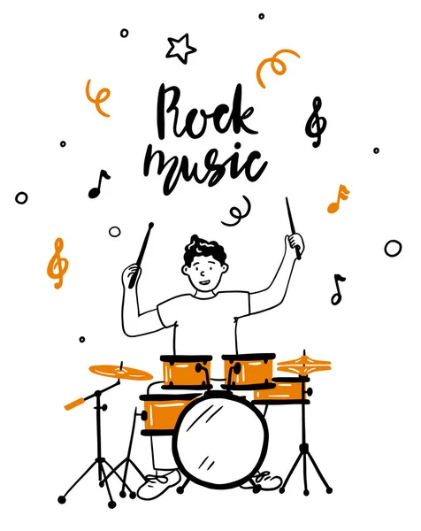 Vector Handgetekende Illustratie Van Een Drumstel Geïsoleerd Wit Drum Doodle — Stockvector