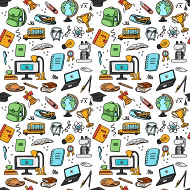 Okul malzemeleri ve yaratıcı unsurlarla mükemmel bir düzen. Okul geçmişine geri dönelim. Küre, dizüstü bilgisayar, sırt çantası, okul otobüsü