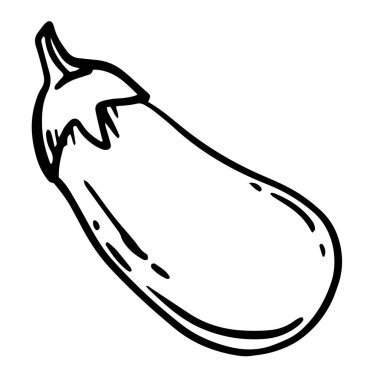 Patlıcan ayrı bir unsurdur. El çizimi. Patlıcanla izole edilmiş vektör çizimi. Kumaş, giysi, logo, beyaz arka planda patlıcan tasarımı. Doodle tarzı. Vejetaryenlik.