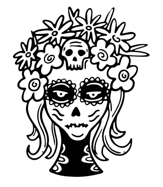 Vector illustration of a girls face decorated. Day of the Dead. Mexico. hand drawing, doodle — Stock Vector