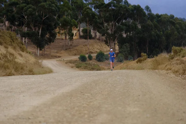 Forty Something Trail Runner Running Dirt Road — Stock Photo, Image