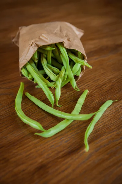 Paper bag of Green beans — Stock Photo, Image