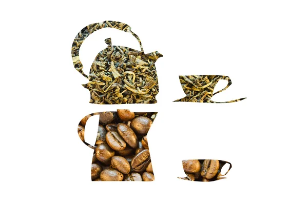 Cezve kahve çekirdekleri ve yeşil çay yapılan çay potu yapılmış — Stok fotoğraf