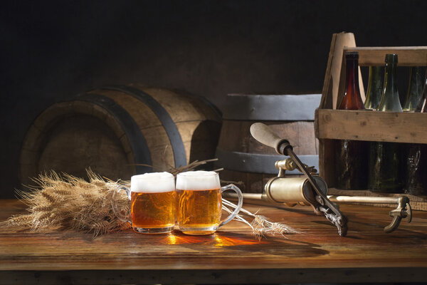 Beer on the table in the old bar