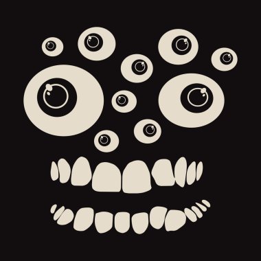 Canavar gözleri ve çarpık teeths siyah arka plan.