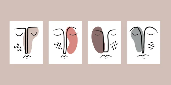 Modern soyut yüzler seti. Çağdaş moda yüz portresi. Vektör stok illüstrasyonu.