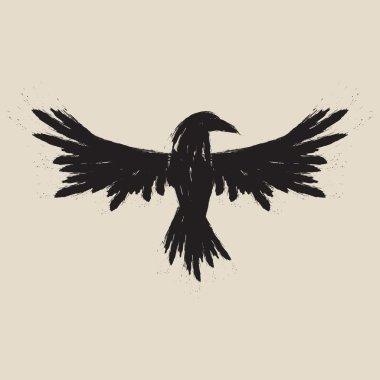 Black raven. Black bird sign. Vector illustration. clipart