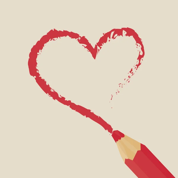Kırmızı kalem çizim kalp.
