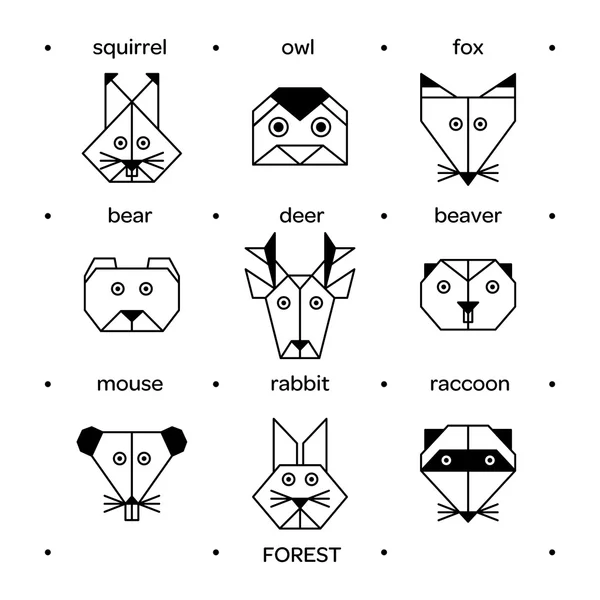 動物の森折り紙 3 — ストックベクタ