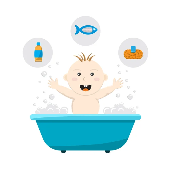 Niño bañándose en la bañera con espuma Stock Illustration