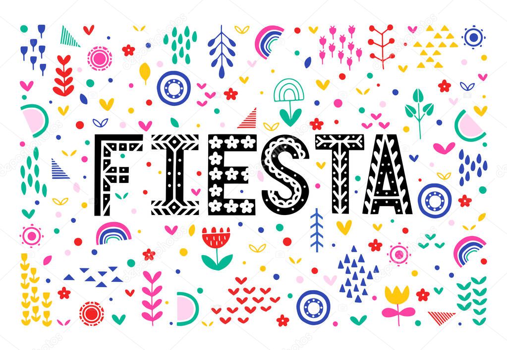 Fiesta colorful banner. Festive vector illustration with flowers and decorations.