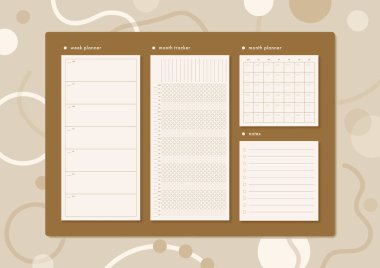 Haftalık ve güve planlayıcısı, alışkanlık takip cihazı ve notları olan yatay kırtasiye tahtası