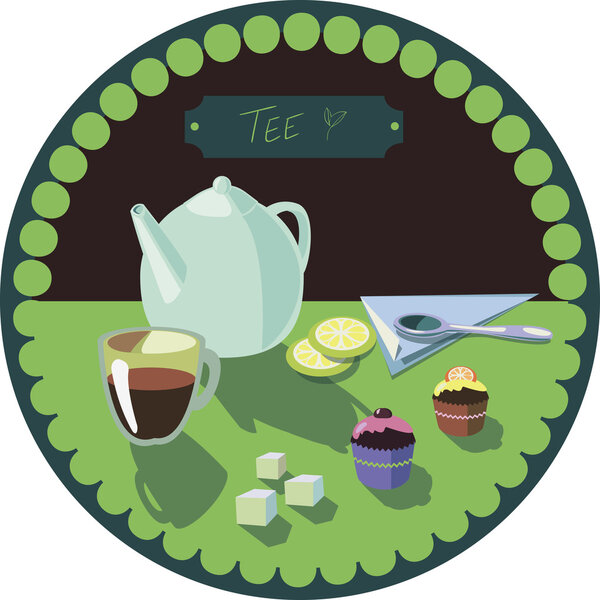 цветная фотография с чаем и тортами
