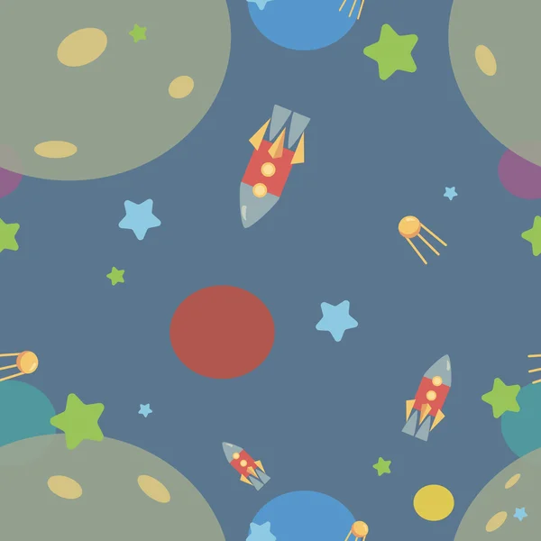 Motif avec fusées, étoiles, cosmos — Image vectorielle