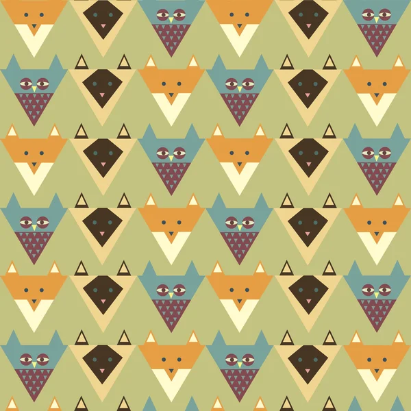 desen stilize tilki, baykuş, kedi