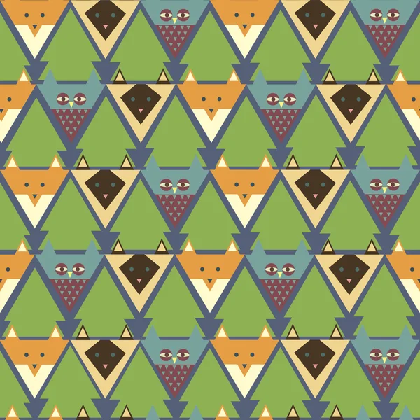 desen stilize tilki, baykuş, kedi