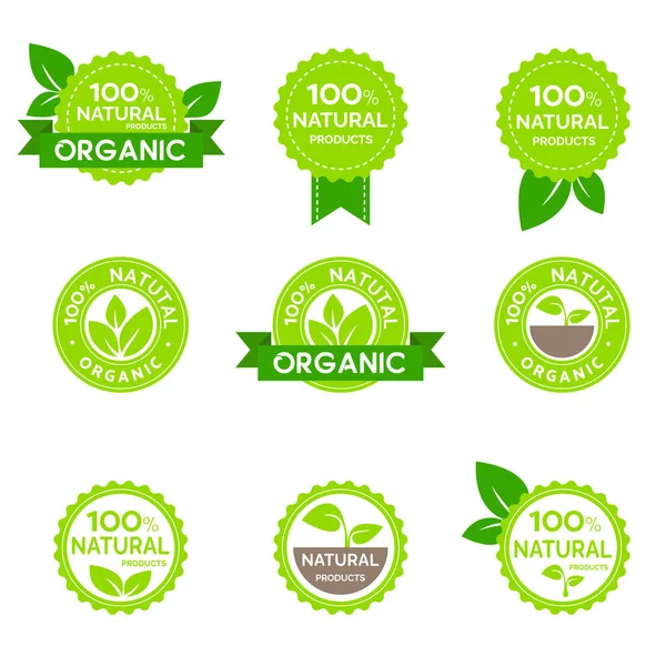 Organic Natural Healthy Food Labels Emblems Fresh Vegetarian Products Royalty Free Stock Vectors