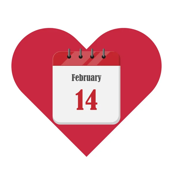 Calendar Red Heart Background Flat Style — Stock Vector