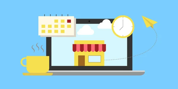 e-ticaret, çevrimiçi alışveriş ve alışveriş sembolleri düz stil vektör illüstrasyonu