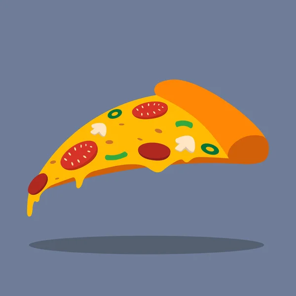 Gri arkaplan vektör illüstrasyonunda düz bir pizza dilimi