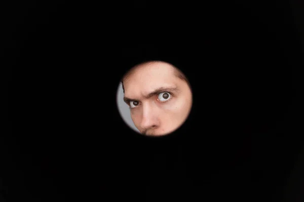 Man Eyes Looking Black Hole Empty Place Text Object Close — Stock Photo, Image