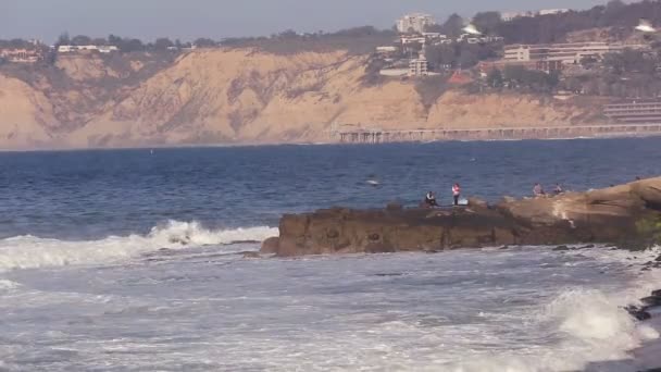 Tichý oceán se vlny na pobřeží — Stock video
