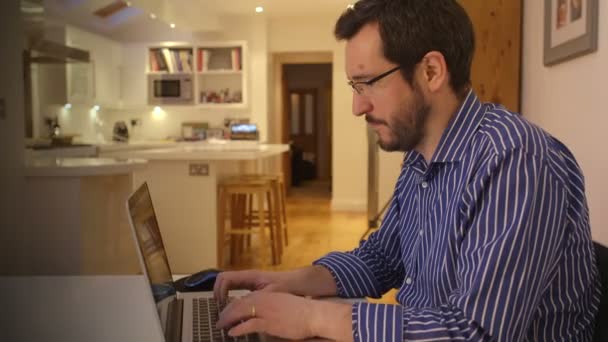Porträt eines Geschäftsmannes, der spät in der Nacht von zu Hause aus arbeitet — Stockvideo
