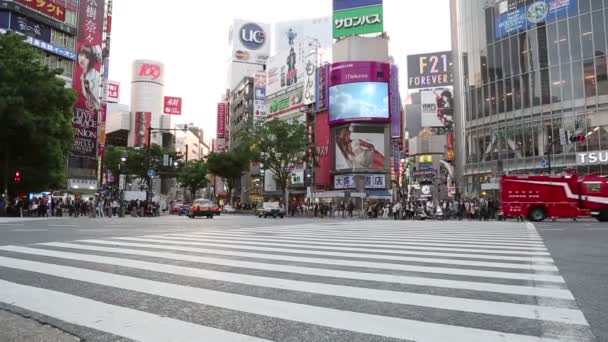 Tokió, Japán - Circa 2013: Tömeg ingázók vár-hoz kereszt Shibuya metszik egymást — Stock videók