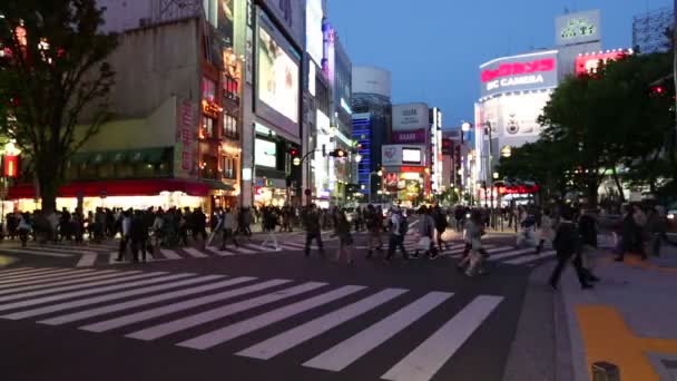 Tokyo, Japonsko - cca 2013: Rušné křižovatce v večer v Shibuya, centrální — Stock video