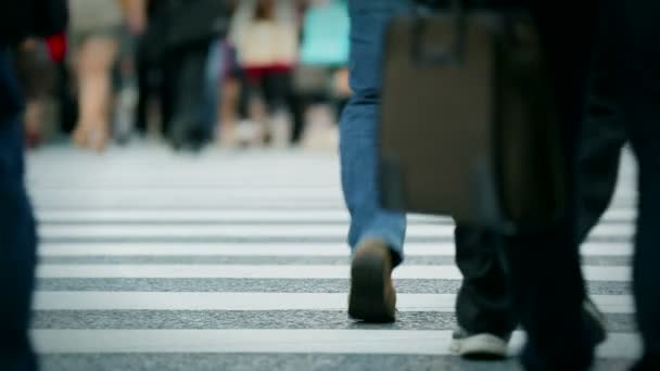 Close legs and feet cross busy crossing — Stock Video