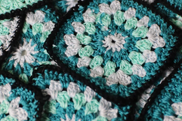 Crocheted Square Crochet Blue Blue Black Colors — Stock Photo, Image