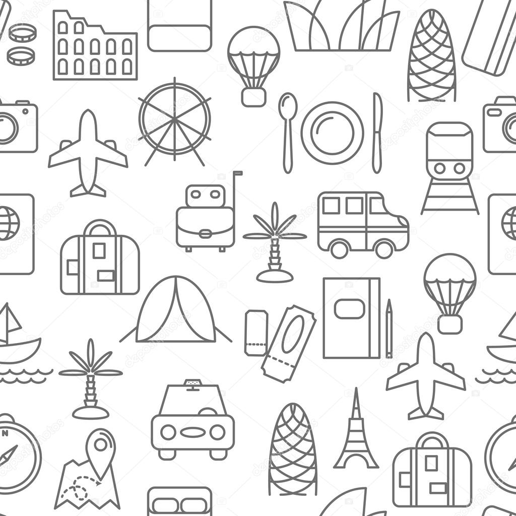 Thin line icons seamless pattern.