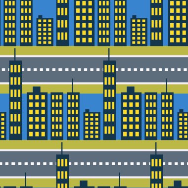 Şehir gökdelenler ve yol sokak seamless modeli.