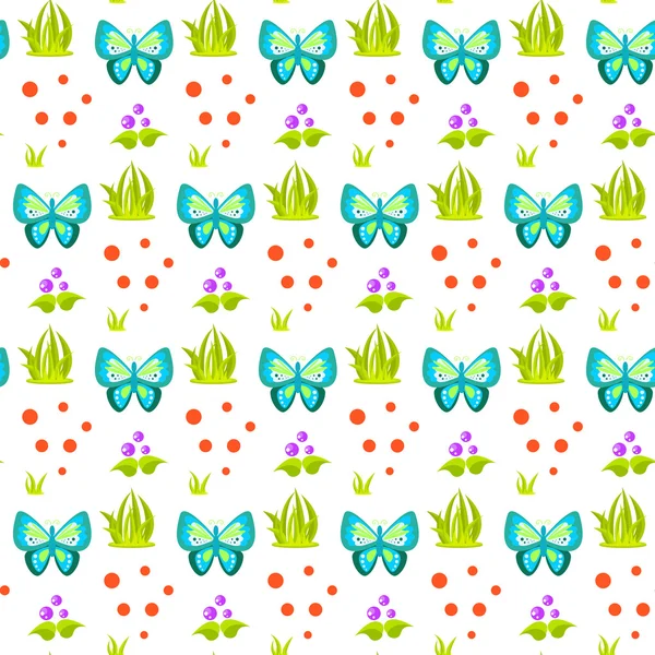 Primavera bosque mariposa y hierba patrón de la gavilla . — Vector de stock