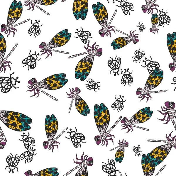 Бесшовный рисунок с нарисованными вручную насекомыми . — стоковый вектор