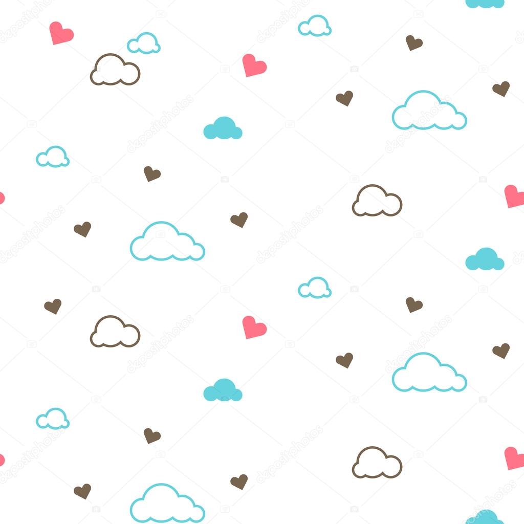 Cute seamless pattern with clouds and hearts. Design for kids. Vector illustration