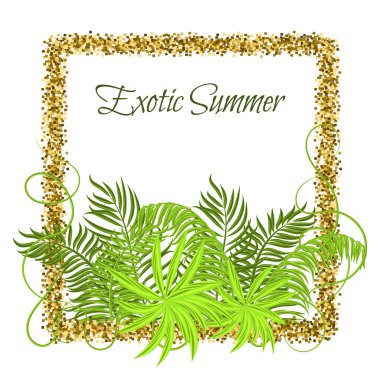 Parıltılı çerçevede Yaz Tropikal Yeşil Bitkiler.