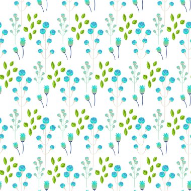 Bahar yabani çiçek mavi millefleurs alan dikişsiz desen.