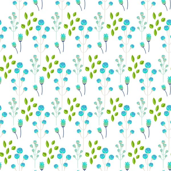Primavera flor silvestre azul millefleurs campo patrón sin costuras . — Vector de stock