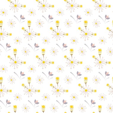 Bahar yabani çiçek sarı ve bej alan dikişsiz desen.