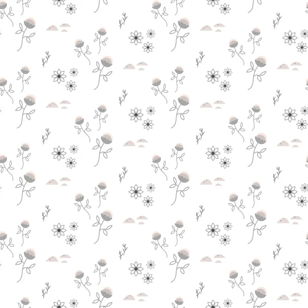 Printemps fleur sauvage gris clair champ motif sans couture . — Image vectorielle