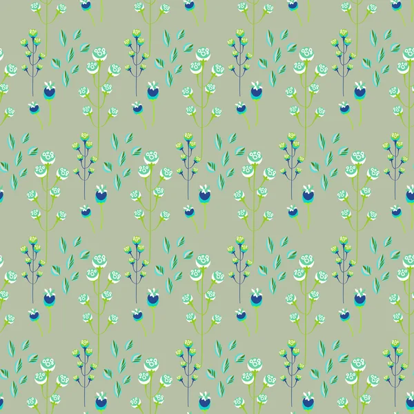 Primavera flor silvestre caqui millefleurs campo patrón sin costuras . — Vector de stock